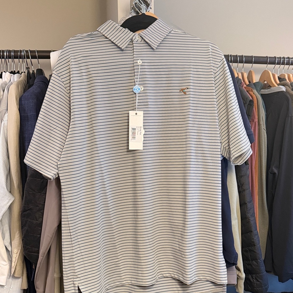 Men's Striped Grey and White Polo Shirt